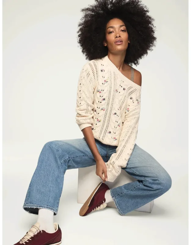Floral Embroidered Crew Neck Sweater