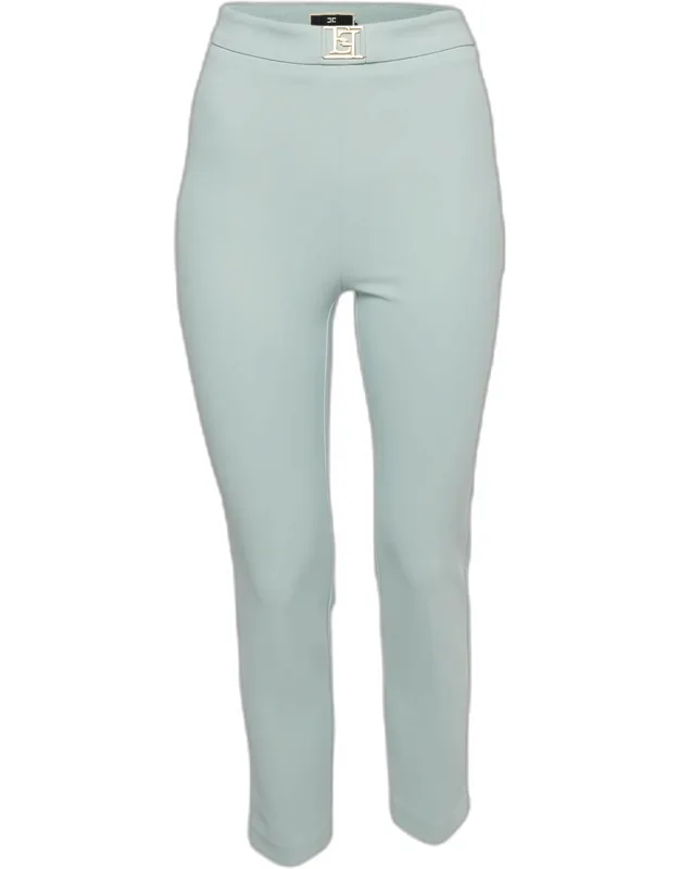 Mint Green Stretch Crepe Straight Trousers