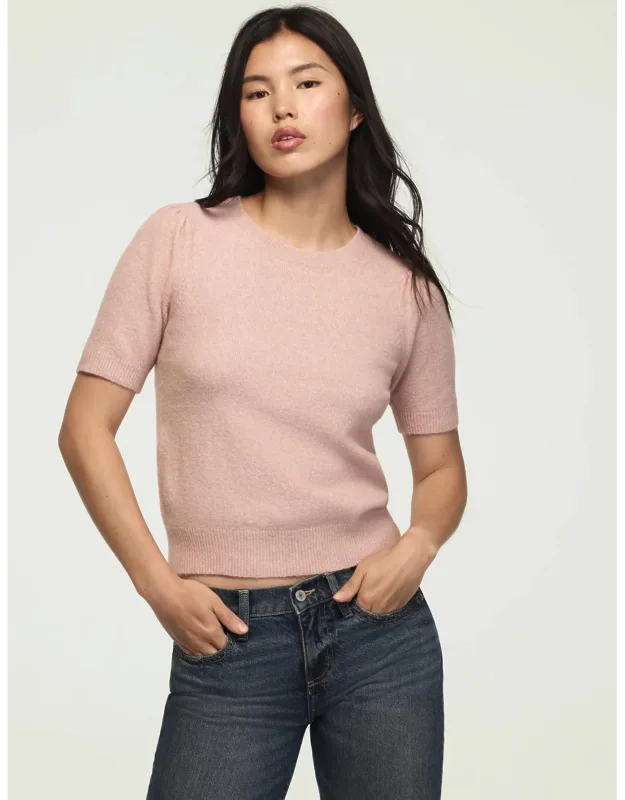Puff Sleeve Sweater Tee With Ribbed Trim