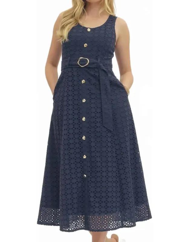 Aperitivo Midi Dress With Chic Waist Belt And Side Pockets