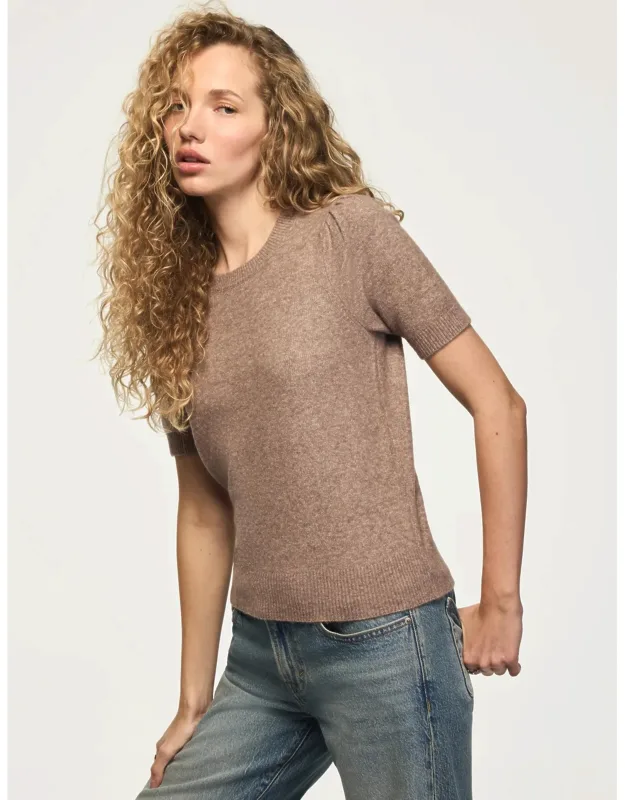 Puff Sleeve Sweater Tee With Ribbed Trim