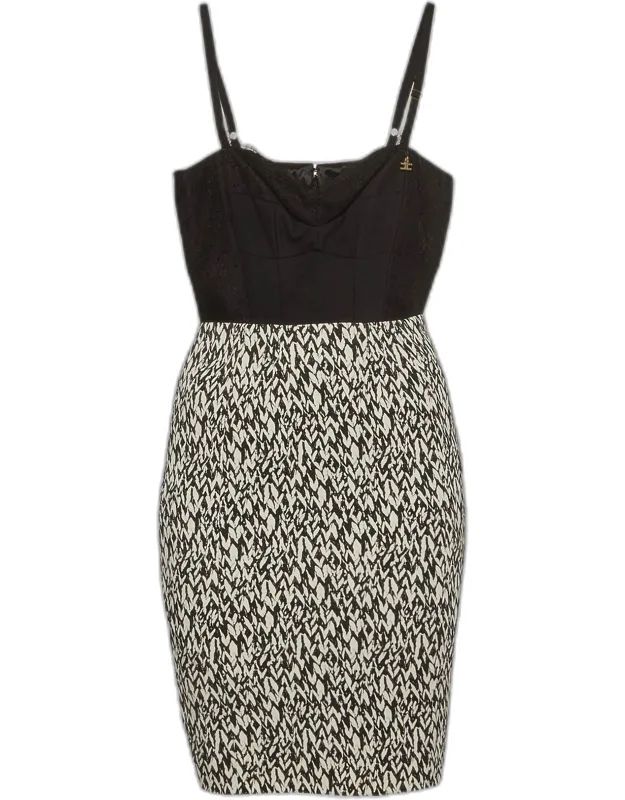 Monochrome Abstract Print Stretch Crepe Bustier Mini Dress