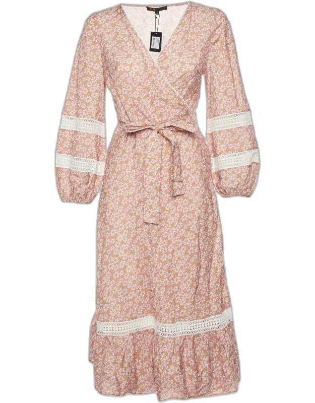 Floral Print Linen Blend Wrap Midi Dress