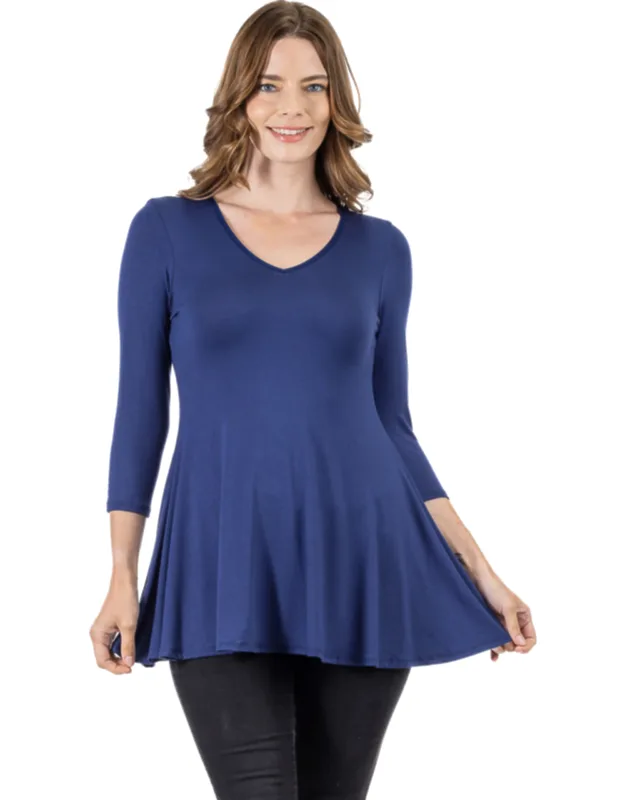 Tunic Top With Flared Silhouette And Three Quarter Sleeves