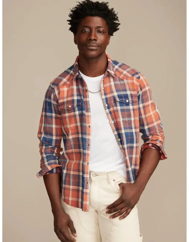 Long Sleeve Indigo Plaid Western Shirt