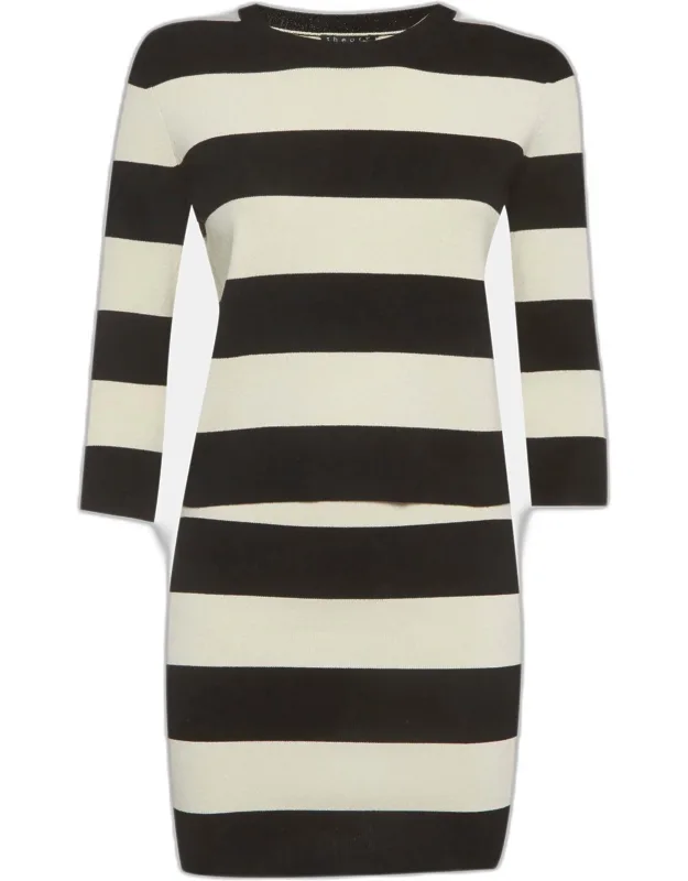 Striped Knit Top And Skirt Set