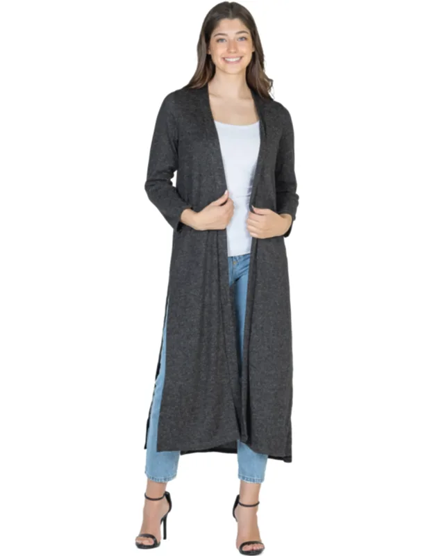 Long Duster Open Front Knit Cardigan