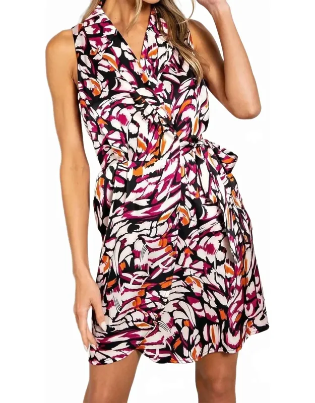 Abstract Print Sleeveless Mini Wrap Dress