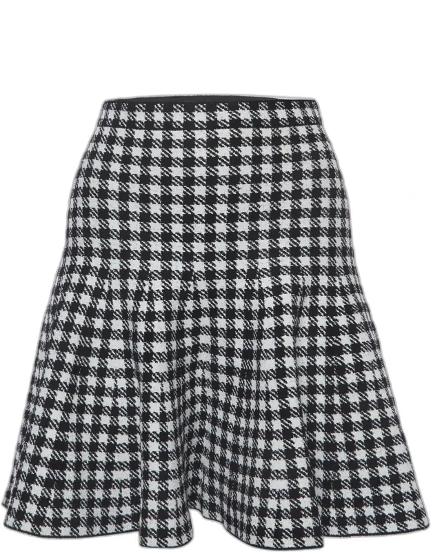 Houndstooth Knit Velvet Skater Mini Skirt