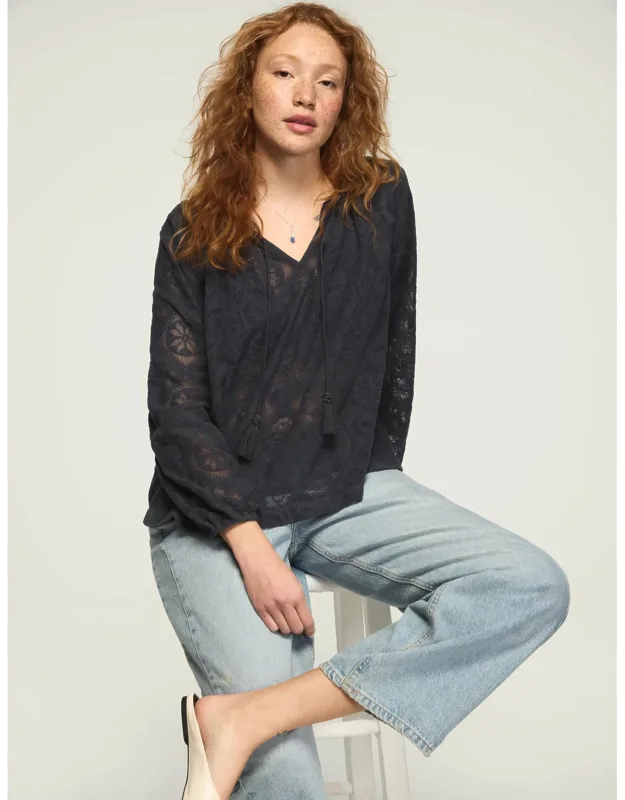 Long Sleeve Lace Peasant Top