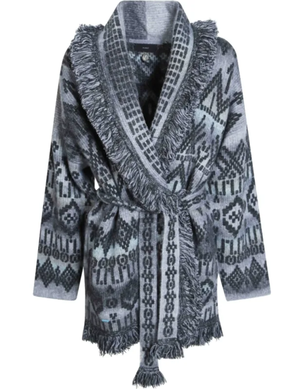 Geometric Pattern Fringe Cardigan