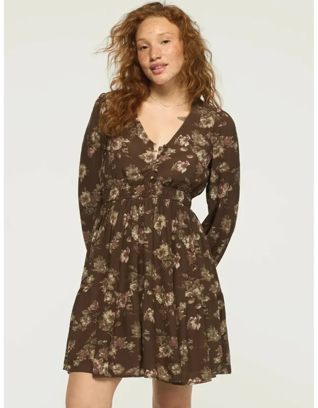 Long Sleeve Smocked Waist Mini Dress