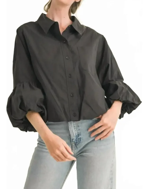 Button Down Bubble Sleeve Top