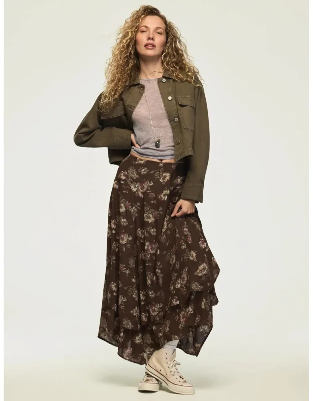 Floral Drop Waist Midi Skirt