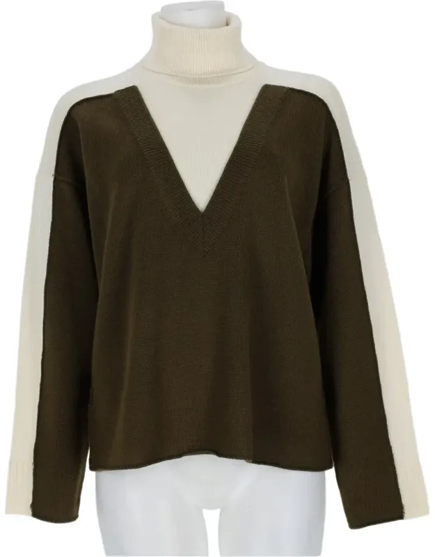 Two-tone Deep V-neck Wool Sweater