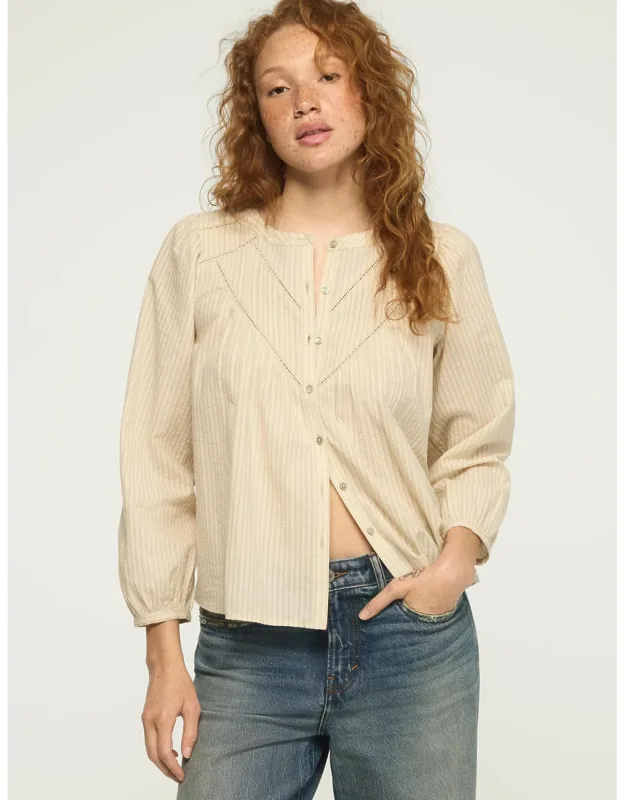 Long Sleeve Trimmed Peasant Blouse