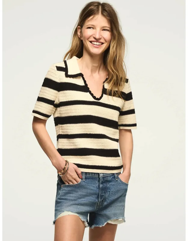 Crochet Striped Polo Sweater