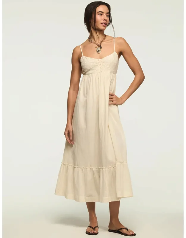 Embroidered Henley Midi Dress