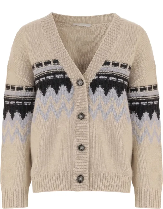 Geometric Pattern Cashmere Cardigan