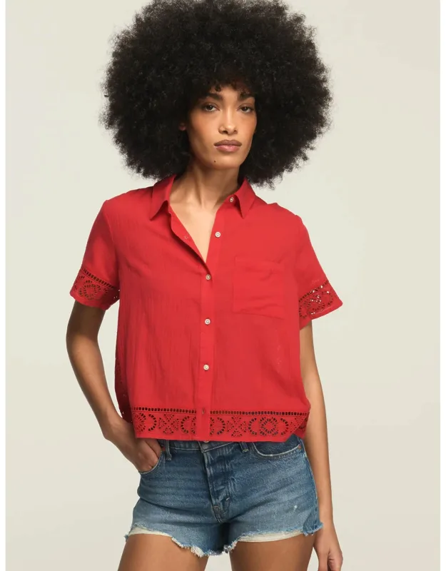 Cutwork Camp Shirt With Camp Collar And Button Front