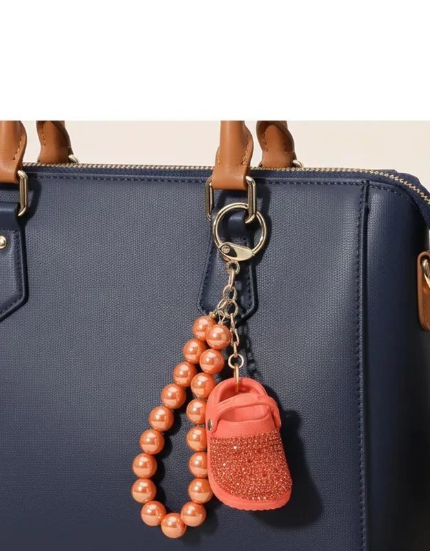 Bling Studded Clog Charm Pearl Beaded Wristlet Strap Keychain