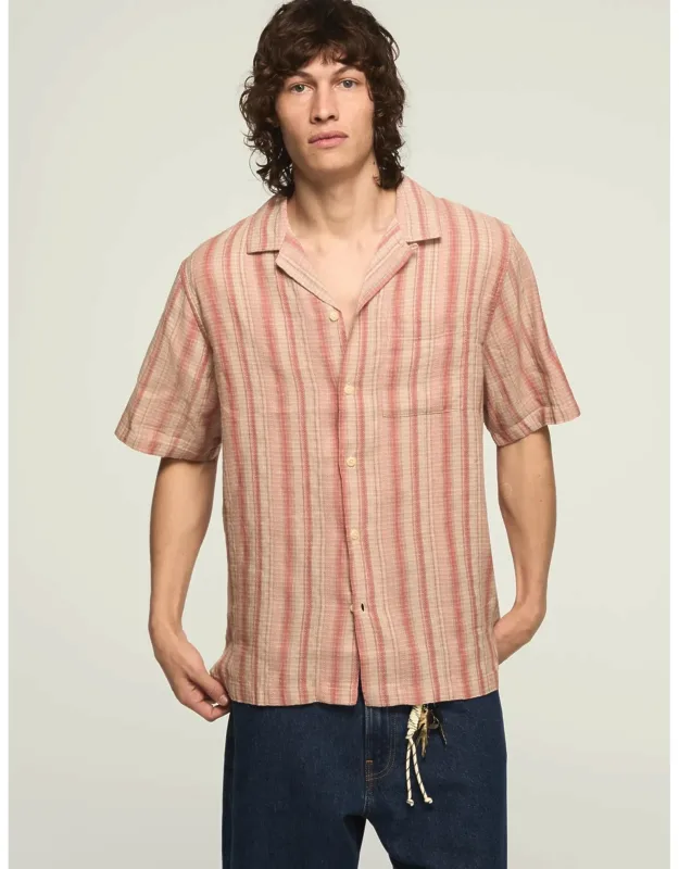Short Sleeve Linen Camp Collar Shirt