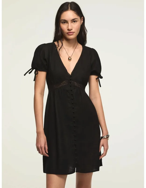 Short Sleeve Lace Button Through Mini Dress