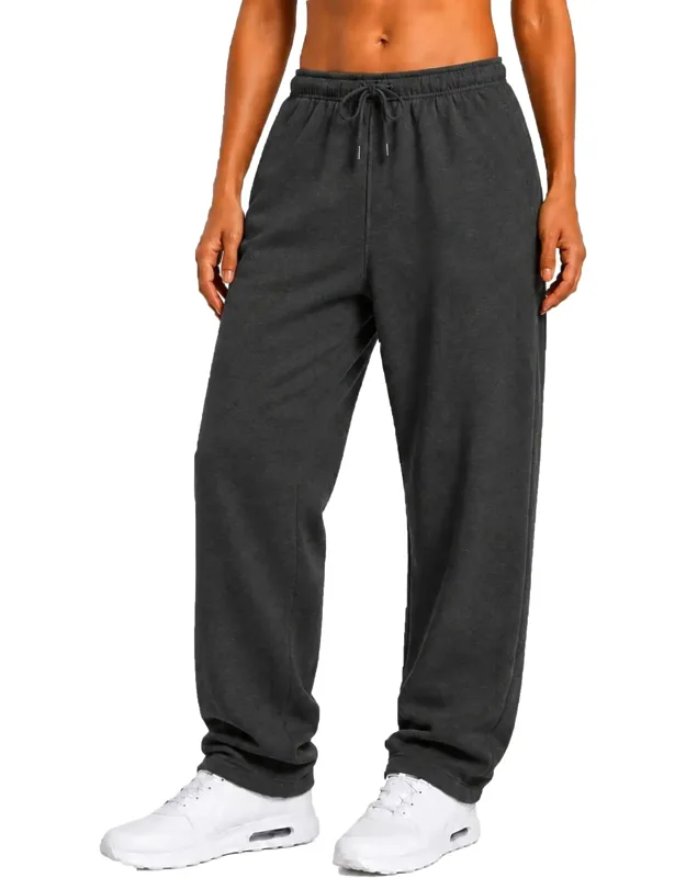 Loose Fit Classic Fleece Sweatpants With Open Bottom