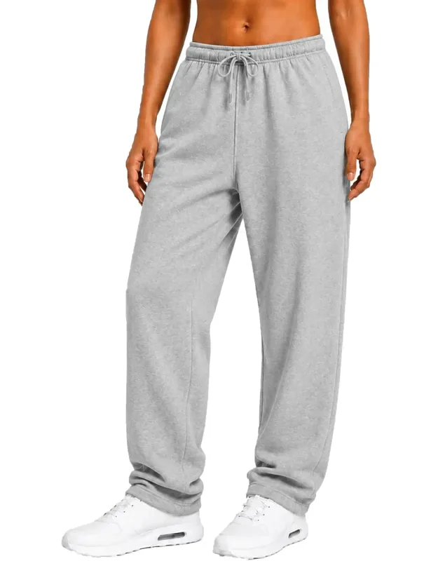 Loose Fit Classic Fleece Sweatpants With Open Bottom