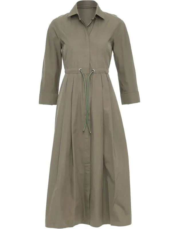 Poplin Drawstring Utility Midi Shirt Dress