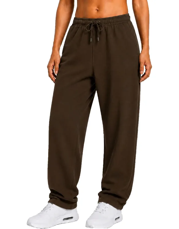 Base Supply Loose Fit Classic Fleece Sweatpants With Open Bottom