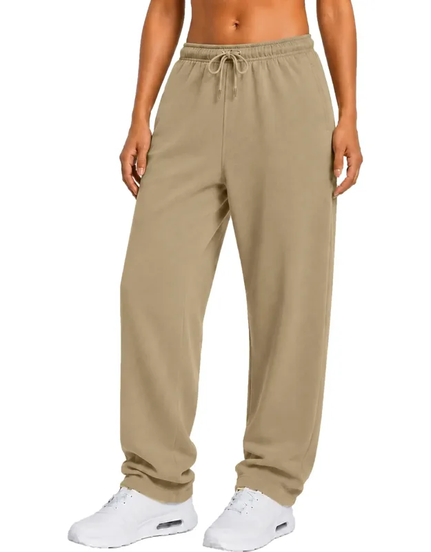 Loose Fit Classic Fleece Sweatpants With Open Bottom