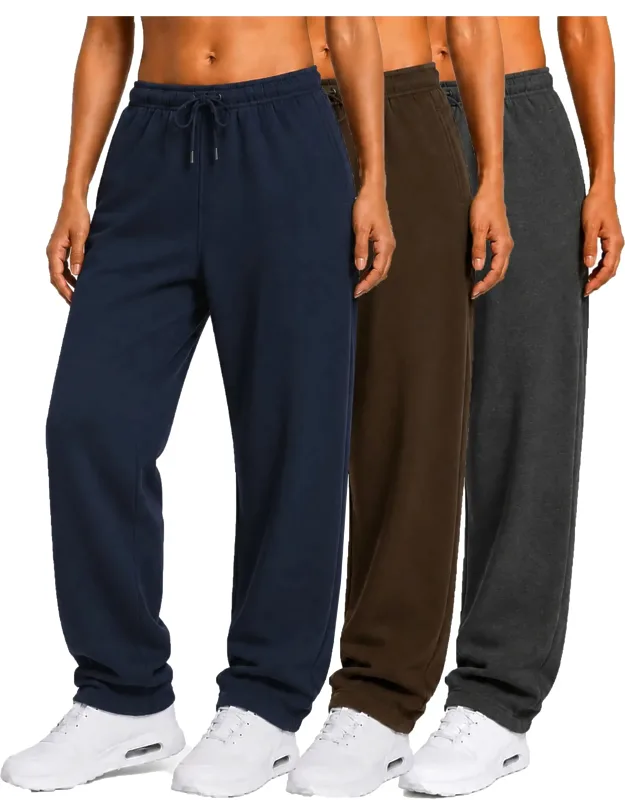 Loose Fit Classic Fleece Sweatpants With Open Bottom - 3 Pack