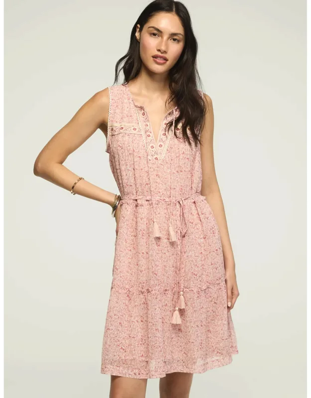 Printed Embroidered Yoke Mini Dress
