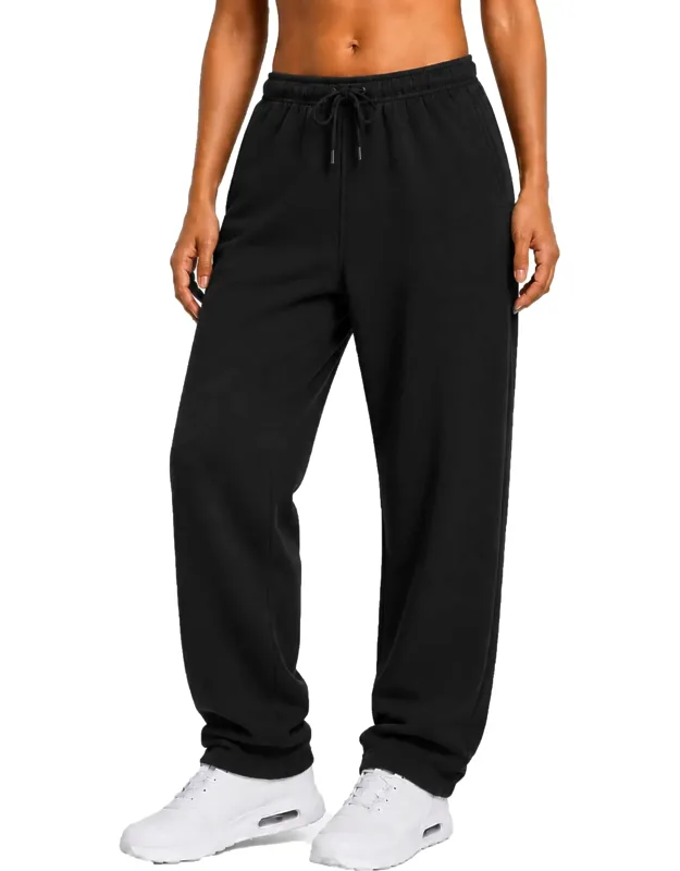 Loose Fit Classic Fleece Sweatpants With Open Bottom