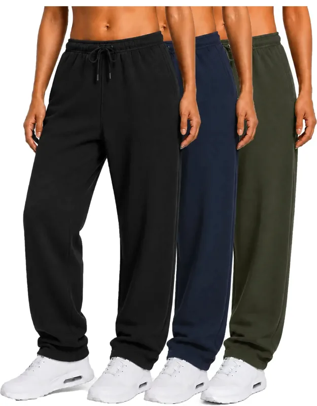 Base Supply Loose Fit Classic Fleece Sweatpants With Open Bottom - 3 Pack