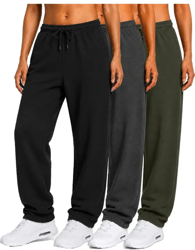 Loose Fit Classic Fleece Sweatpants With Open Bottom - 3 Pack
