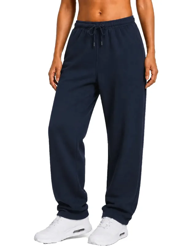 Loose Fit Classic Fleece Sweatpants With Open Bottom