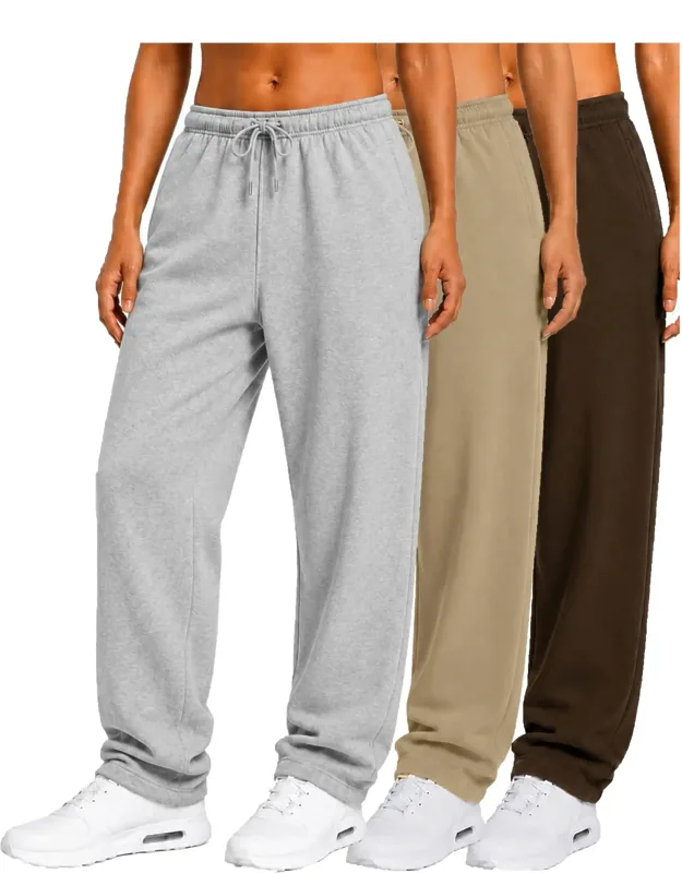 Loose Fit Classic Fleece Sweatpants With Open Bottom - 3 Pack