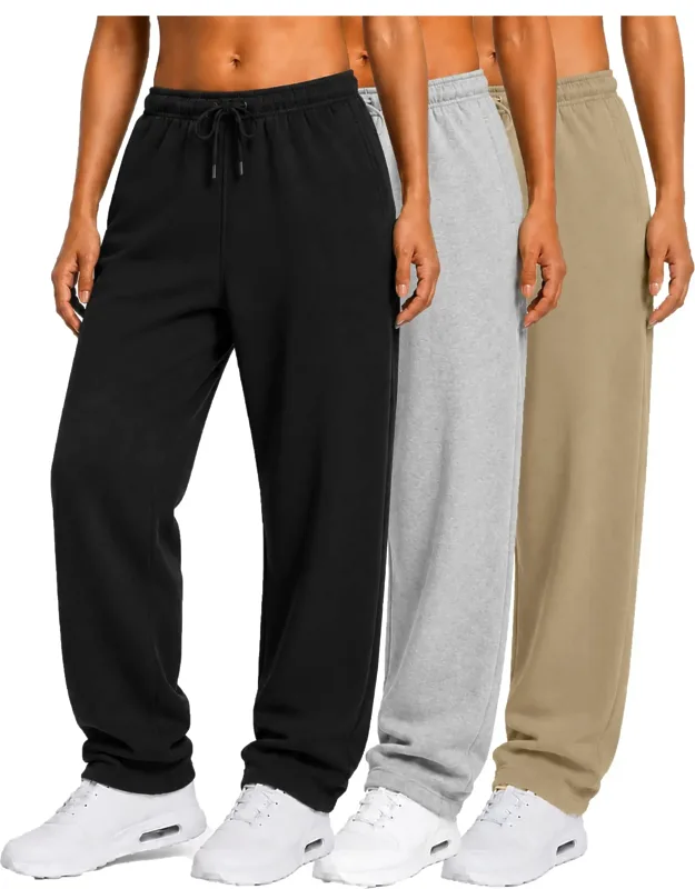 Loose Fit Classic Fleece Sweatpants With Open Bottom - 3 Pack