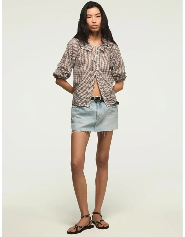 _denim Mini Skirt With Raw Edge Hem And Built-in Liner Short_