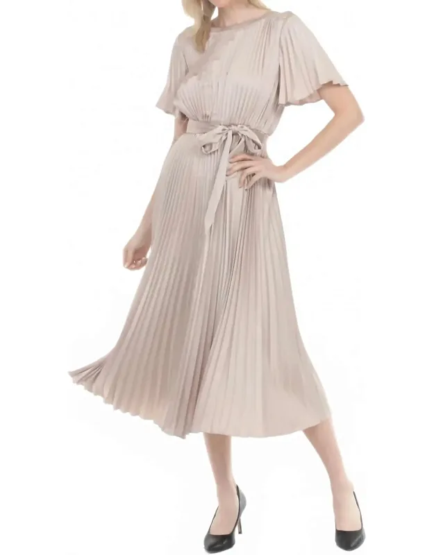 Pleated Satin Midi Fit And Flare Dress