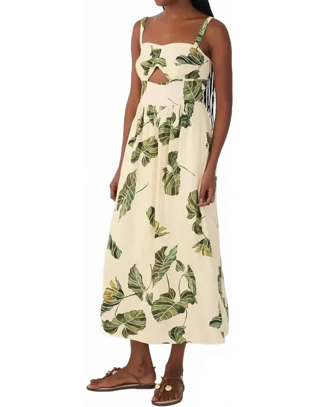 Leaf Print Midi Dress