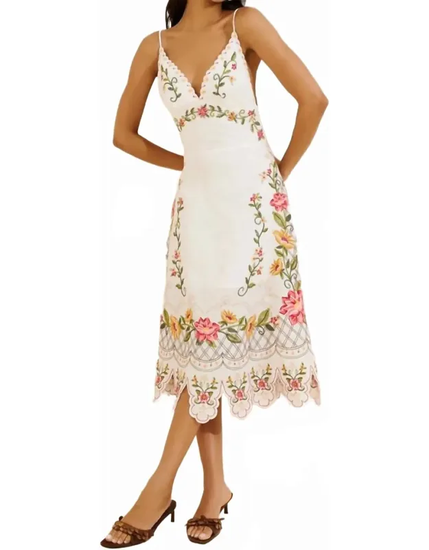 Flower Embroidery Sleeveless Midi Dress