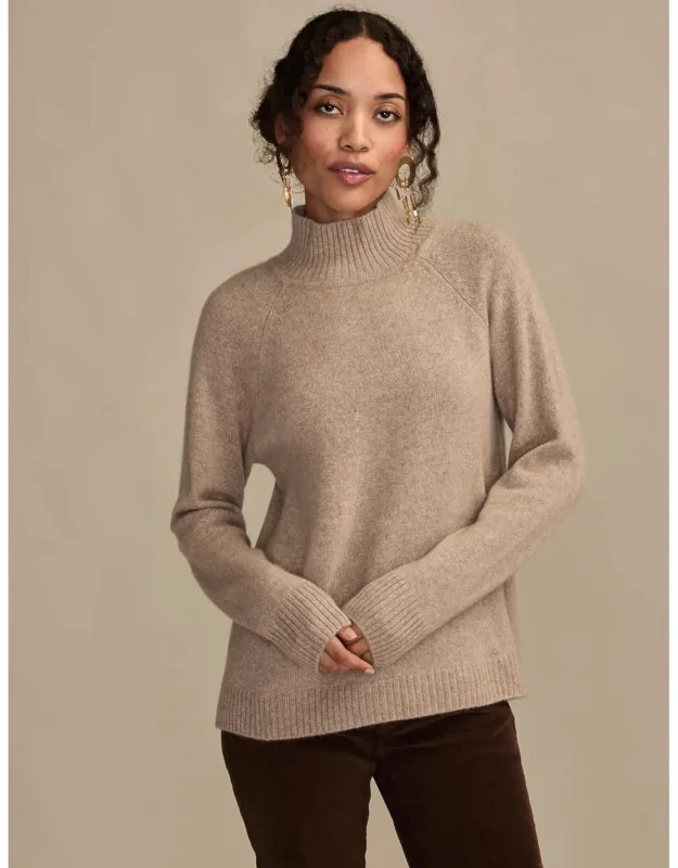 Lucky Brand Cashmere Mock Neck Sweater With Raglan Sleeves And Ribbed Trim