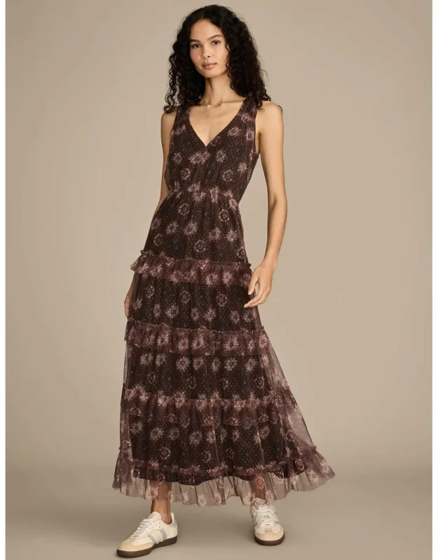 Floral Mesh Tiered Midi Dress