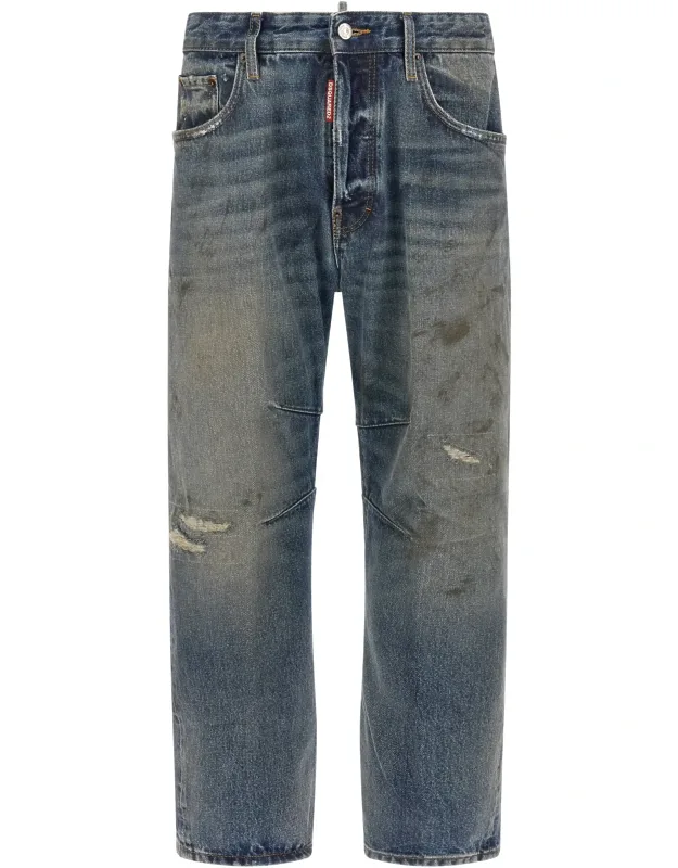 Dsquared² Cotton Relaxed Fit Jeans With Deconstructed Aesthetics And Distinctive Used Effect
