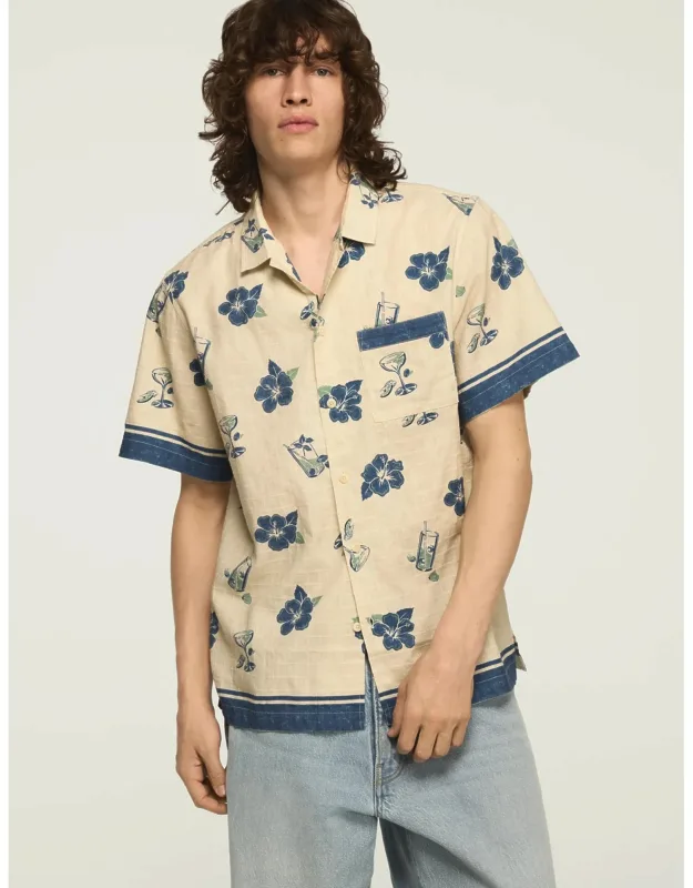 Short Sleeve Printed Camp Collar Shirt