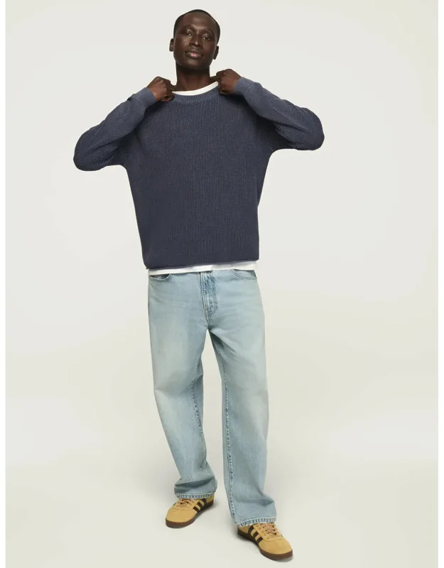 Washed Textured Crew Neck Sweater