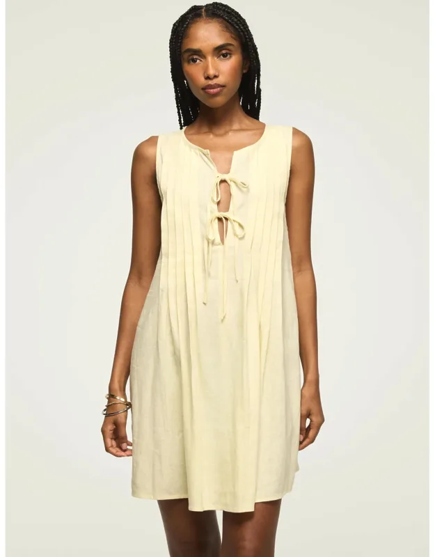 Pleated Tie Neck Mini Dress